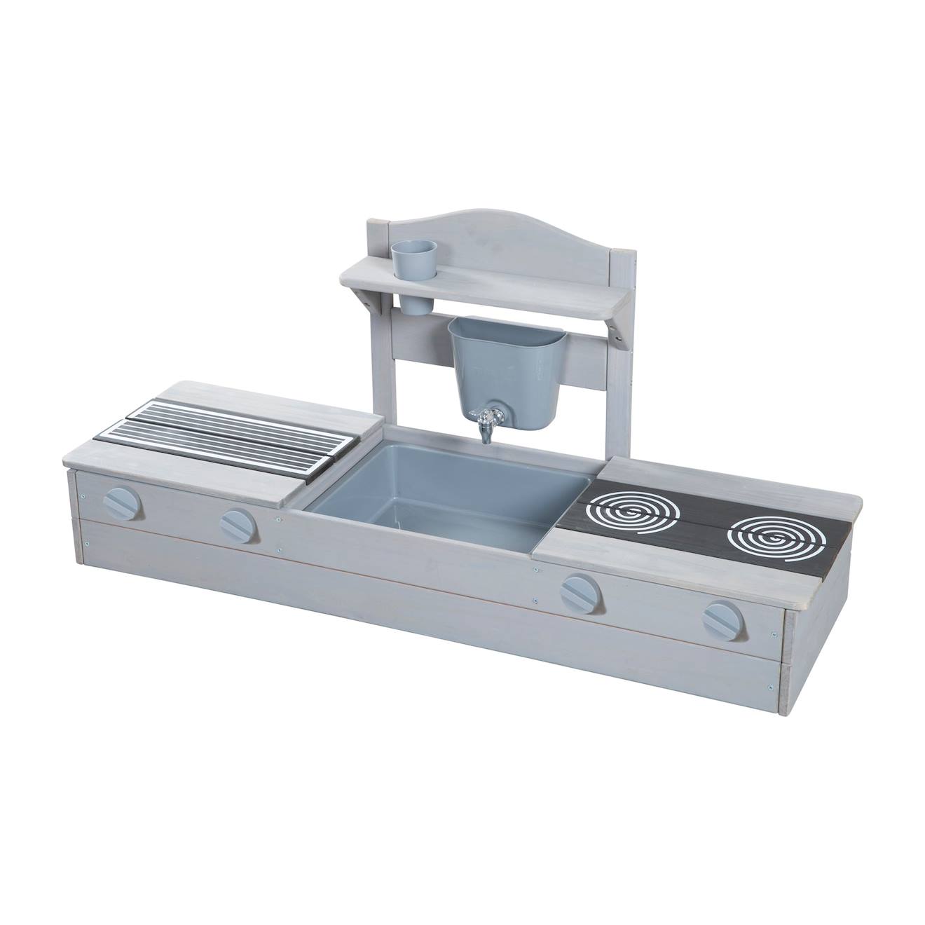 Bac À Sable Et Cuisine 2 En 1 Pour Balcon - Certifié Fsc® - Bois Massif Lasuré Gris Gris Clair