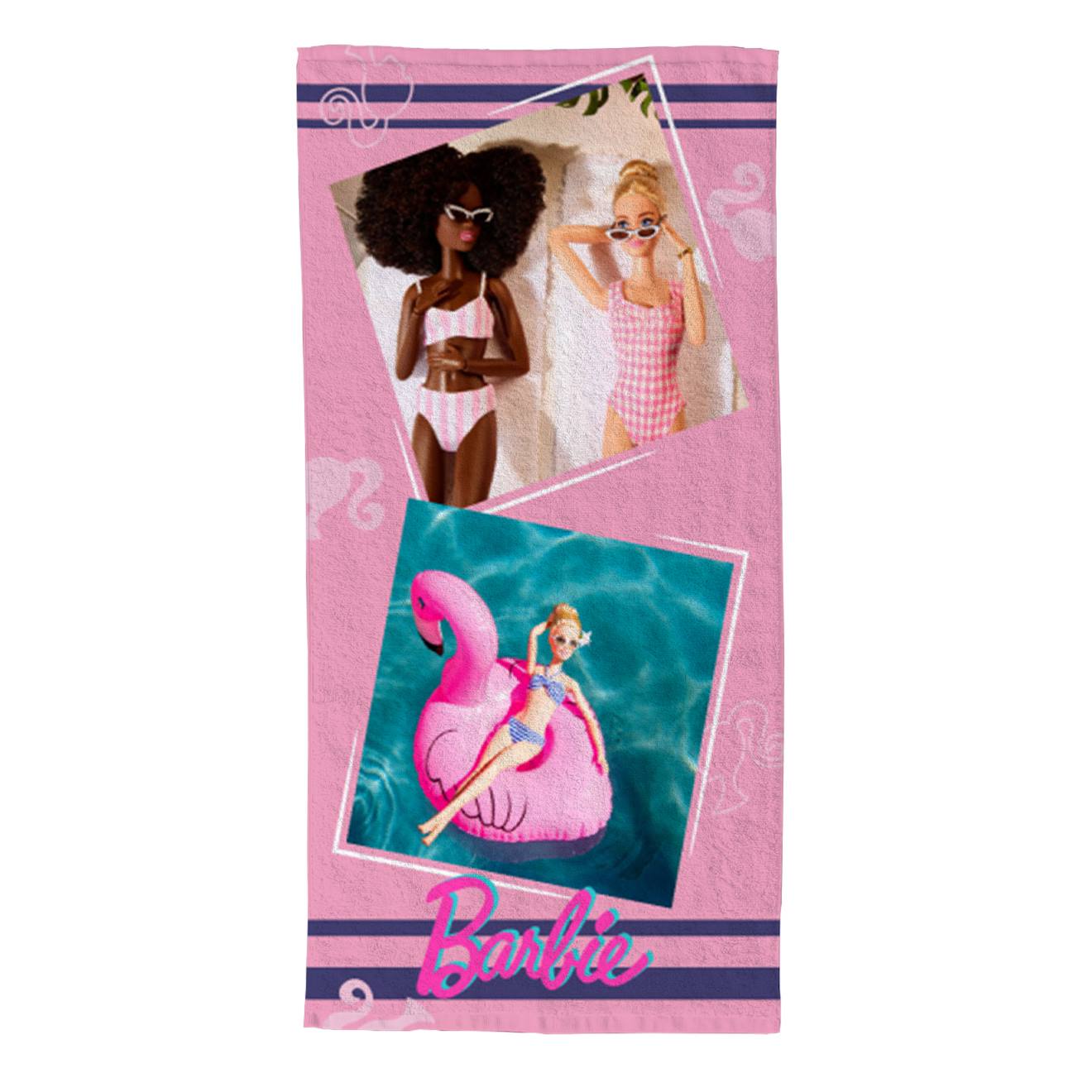 Serviette de plage barbie détente piscine et plage polyester rose