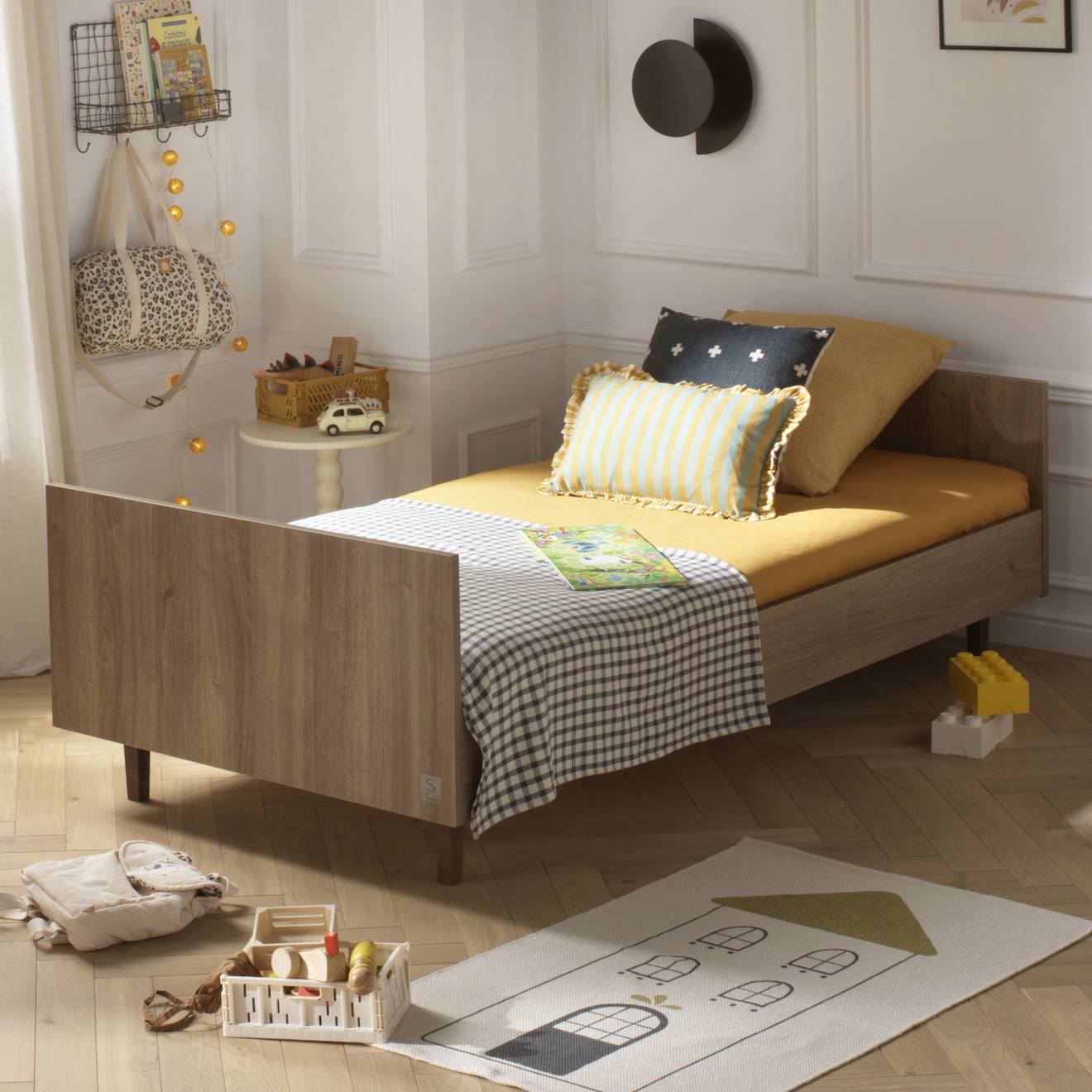 Lit Junior 190x90cm Avec Sommier Et Matelas - Décor Bois Chêne Mokka - Mokka Marron