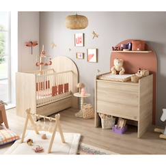 -Pack chambre bébé évolutif – lit bébé 120x60 transformable en 90x190 + commode à langer évolutive en bureau - arche