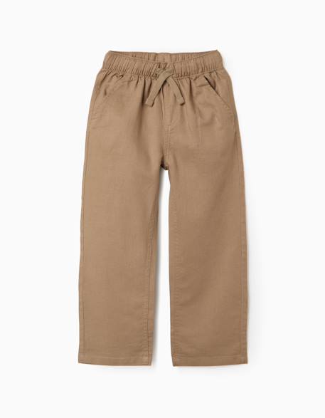 Garçon-Pantalon à coupe droite en lin avec cordon de serrage