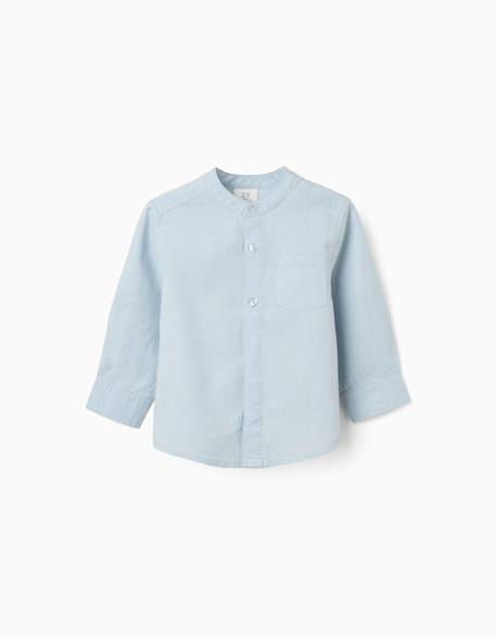Bébé-Chemise à manches longues en lin et coton avec col mao