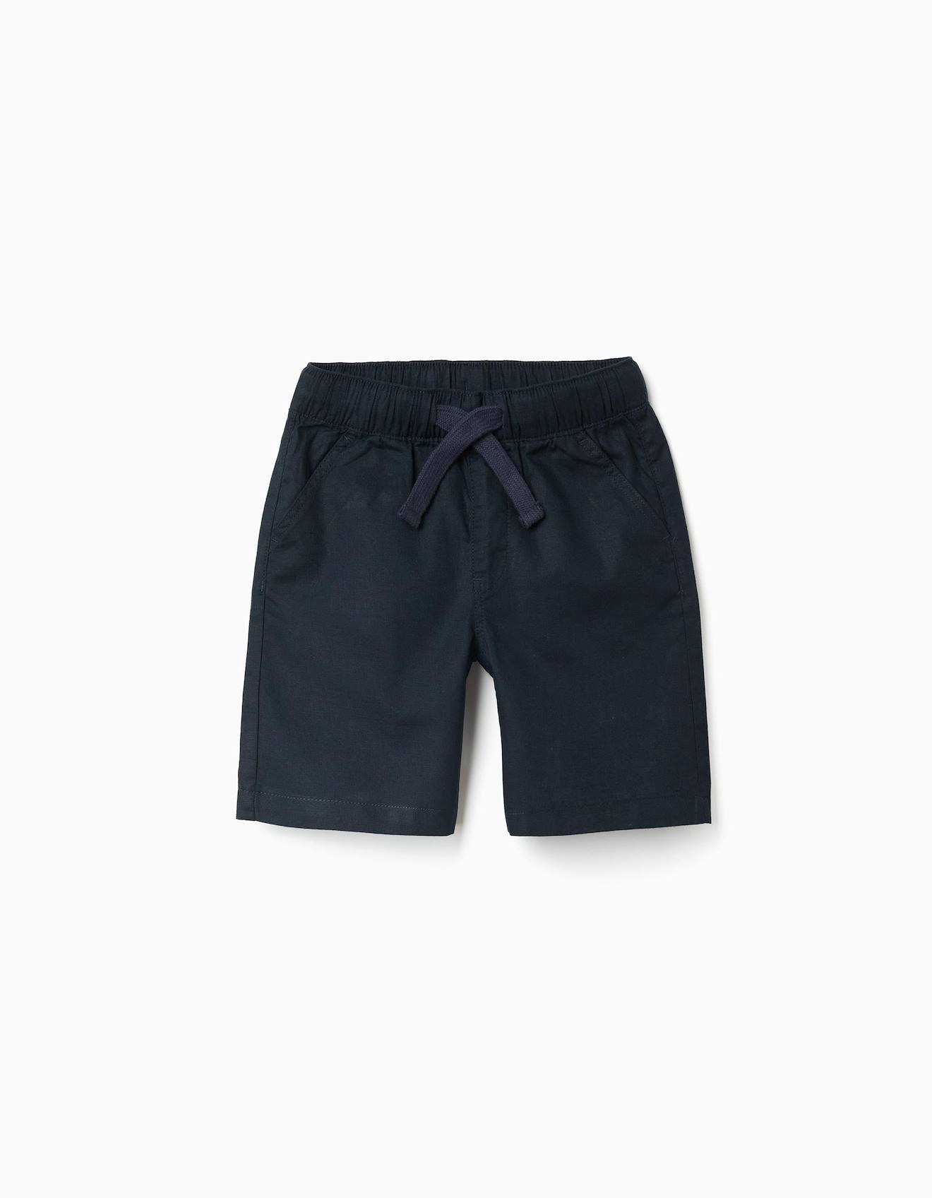Short Midi En Lin Et Coton Avec Cordon De Serrage Bleu Fonc 14 €