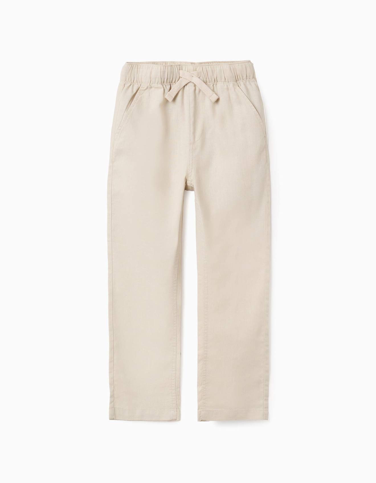 Pantalon Coupe Droite En Lin Avec Cordon De Serrage Beige Clair 18 €