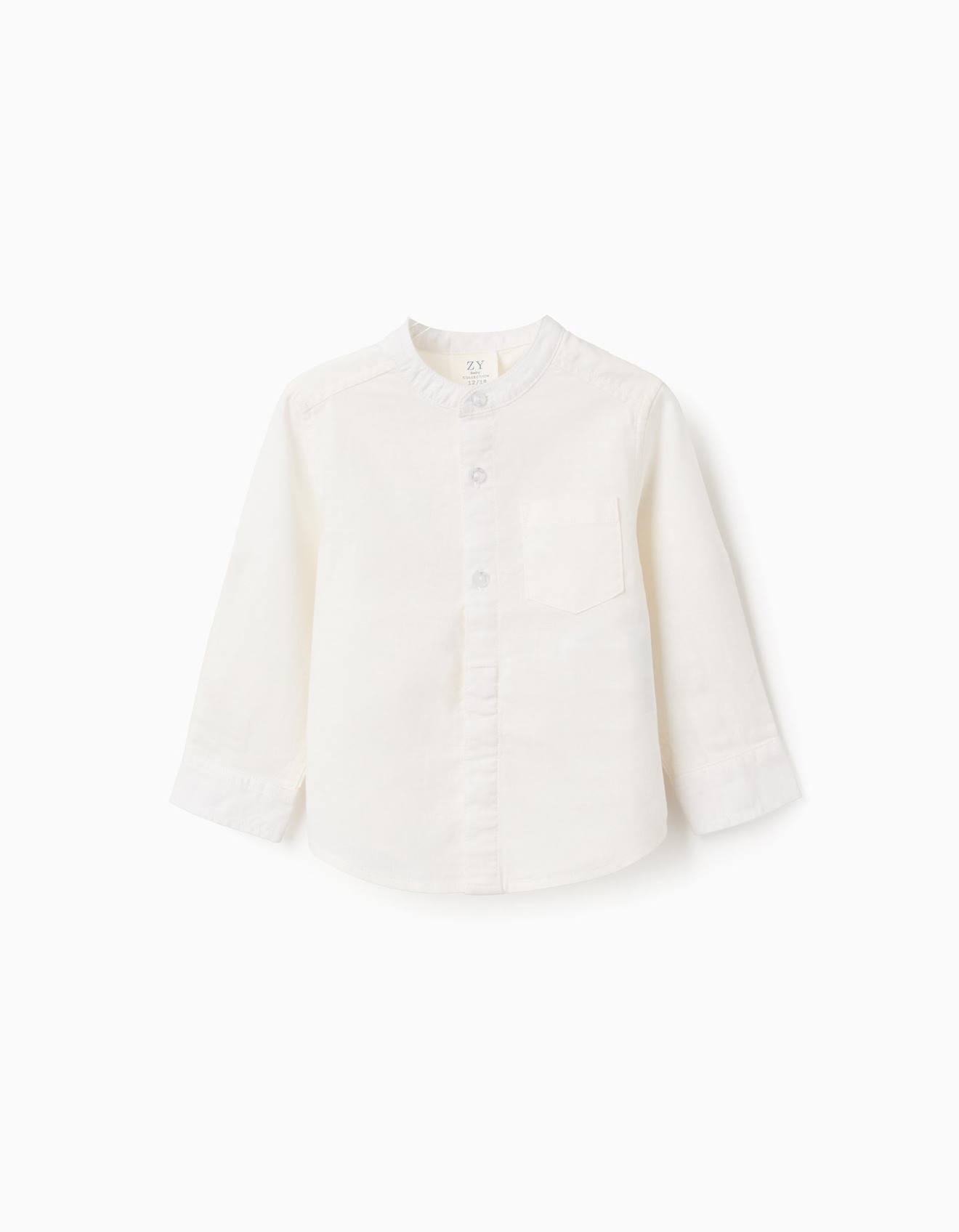 Chemise Manches Longues En Lin Et Coton Avec Col Mao Blanc 17$