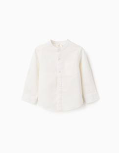 Chemise à manches longues en lin et coton avec col mao  - vertbaudet enfant