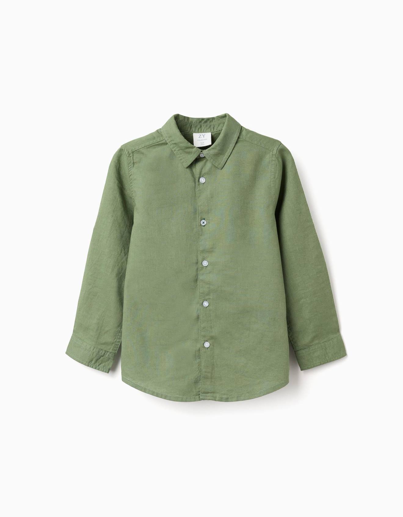Chemise Manches Longues En Lin Et Coton Vert 17 €
