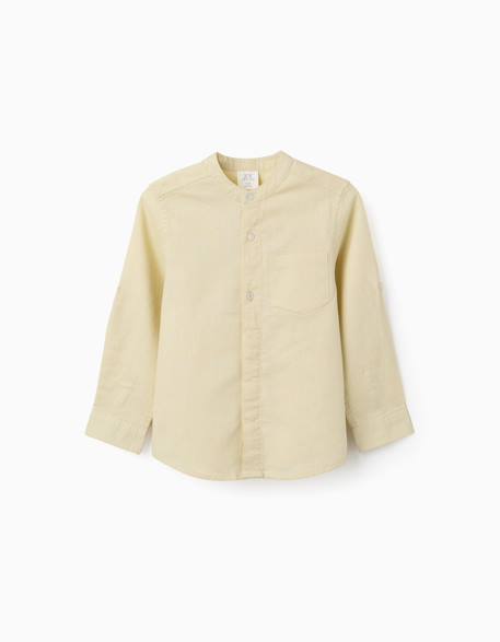 Garçon-Chemise-Chemise à manches longues en lin et coton avec col mao
