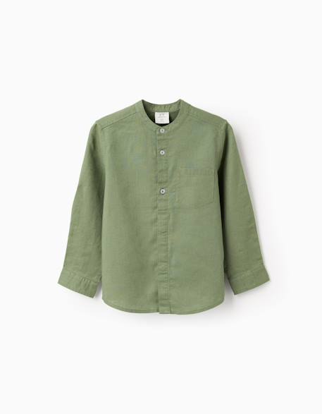 Chemise à manches longues en lin et coton avec col mao  - vertbaudet enfant