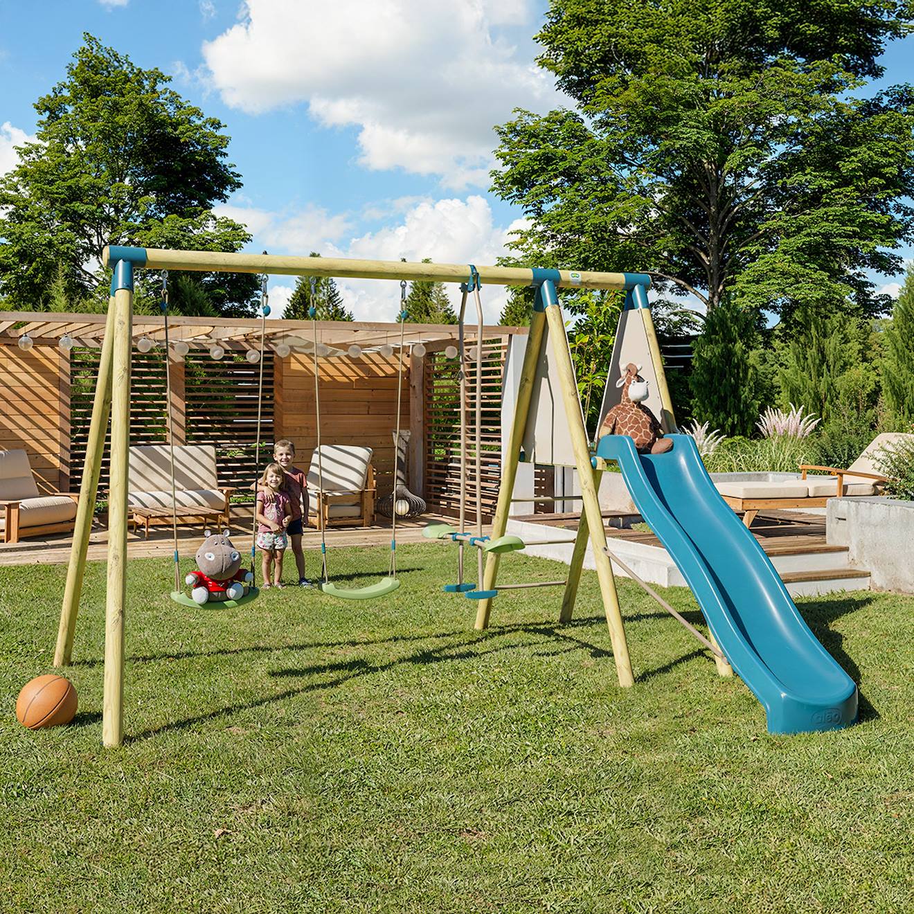 Portique Balançoire 2,30 M Topwood Zaki - 6 Enfants Bois