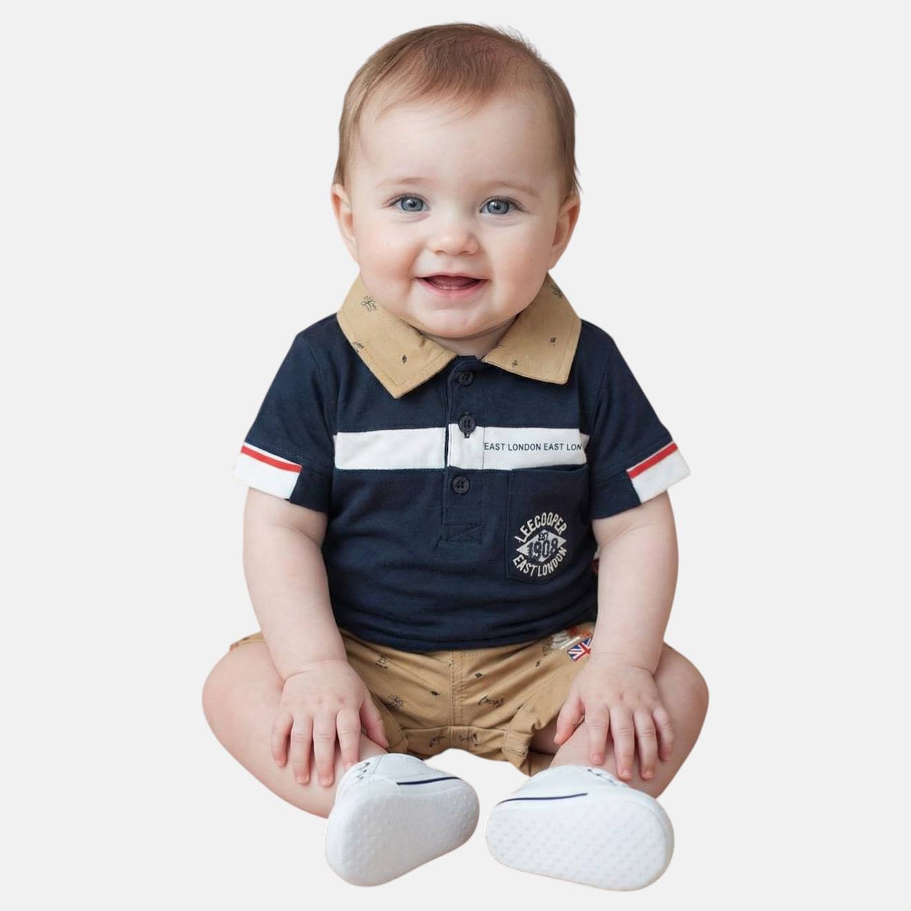 Polo Avec Son Short Motifs Assorti Marine 24 €