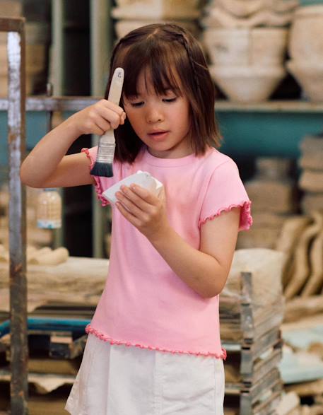 Fille-T-shirt, sous-pull-T-shirt-T-shirt en coton côtelé à extrémités ondulées