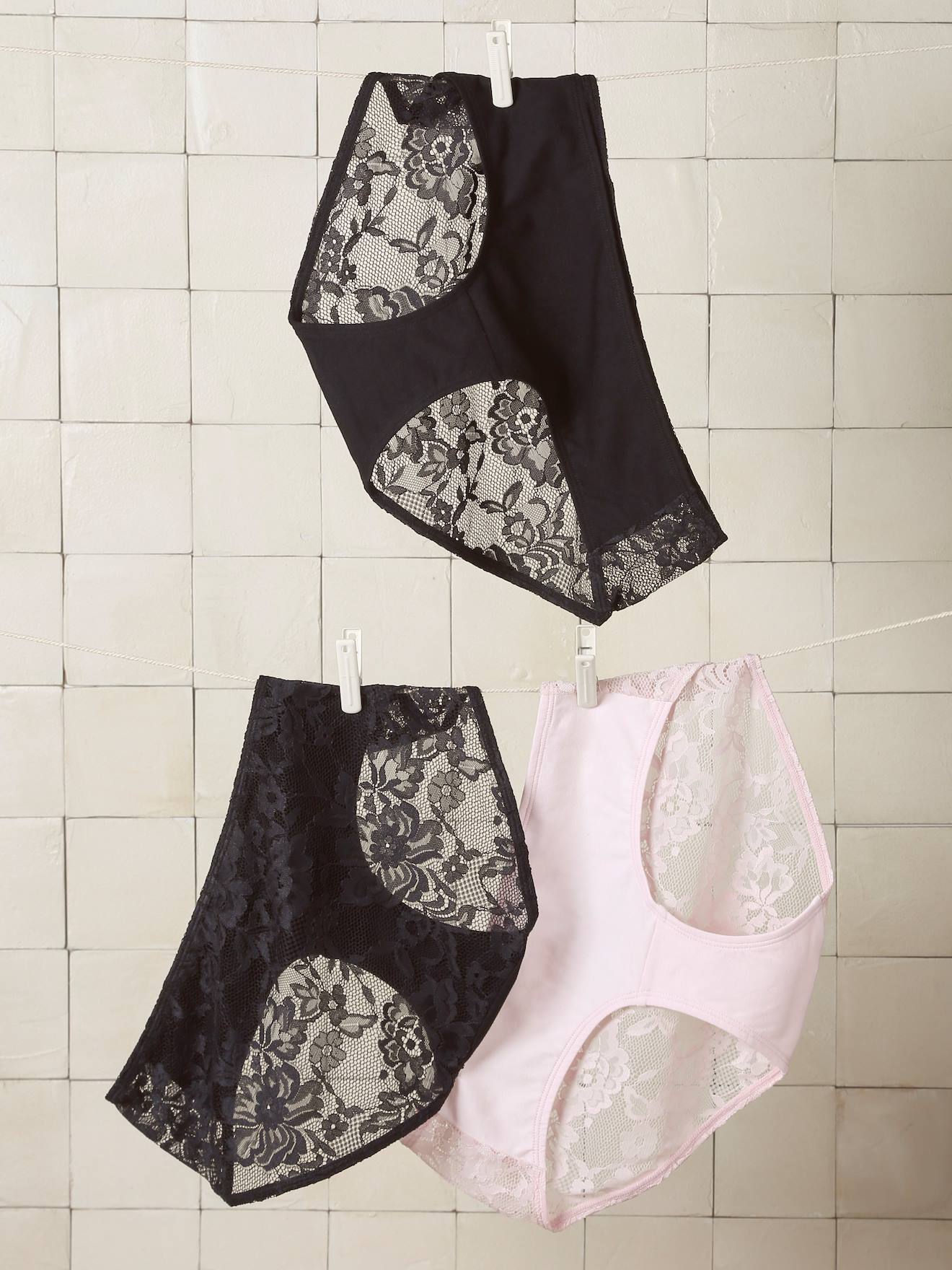 Lot 3 culottes grossesse dentelle coton bio rose pâle