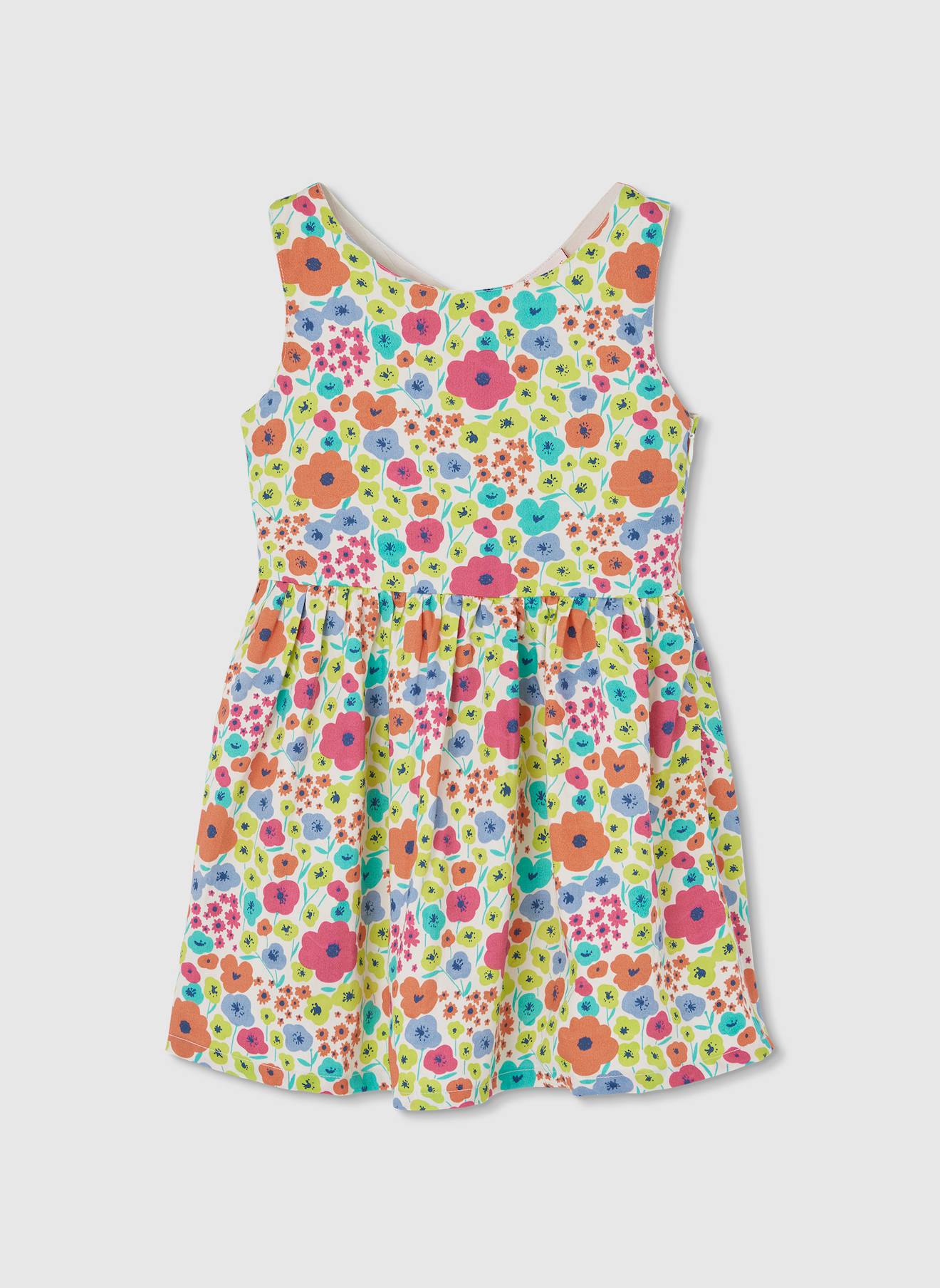 Robe Fille Satin Imprimé Fleurs Multicolore