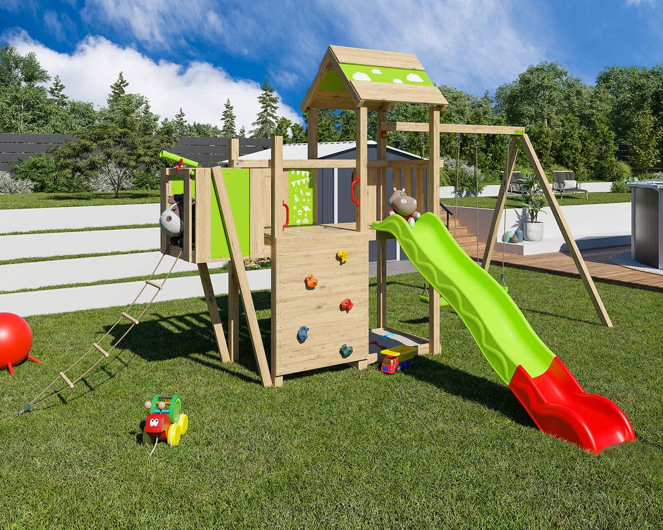 Aire De Jeux Avec Toboggan 2,20 M Starry Xpression - 10 Enfants Bois