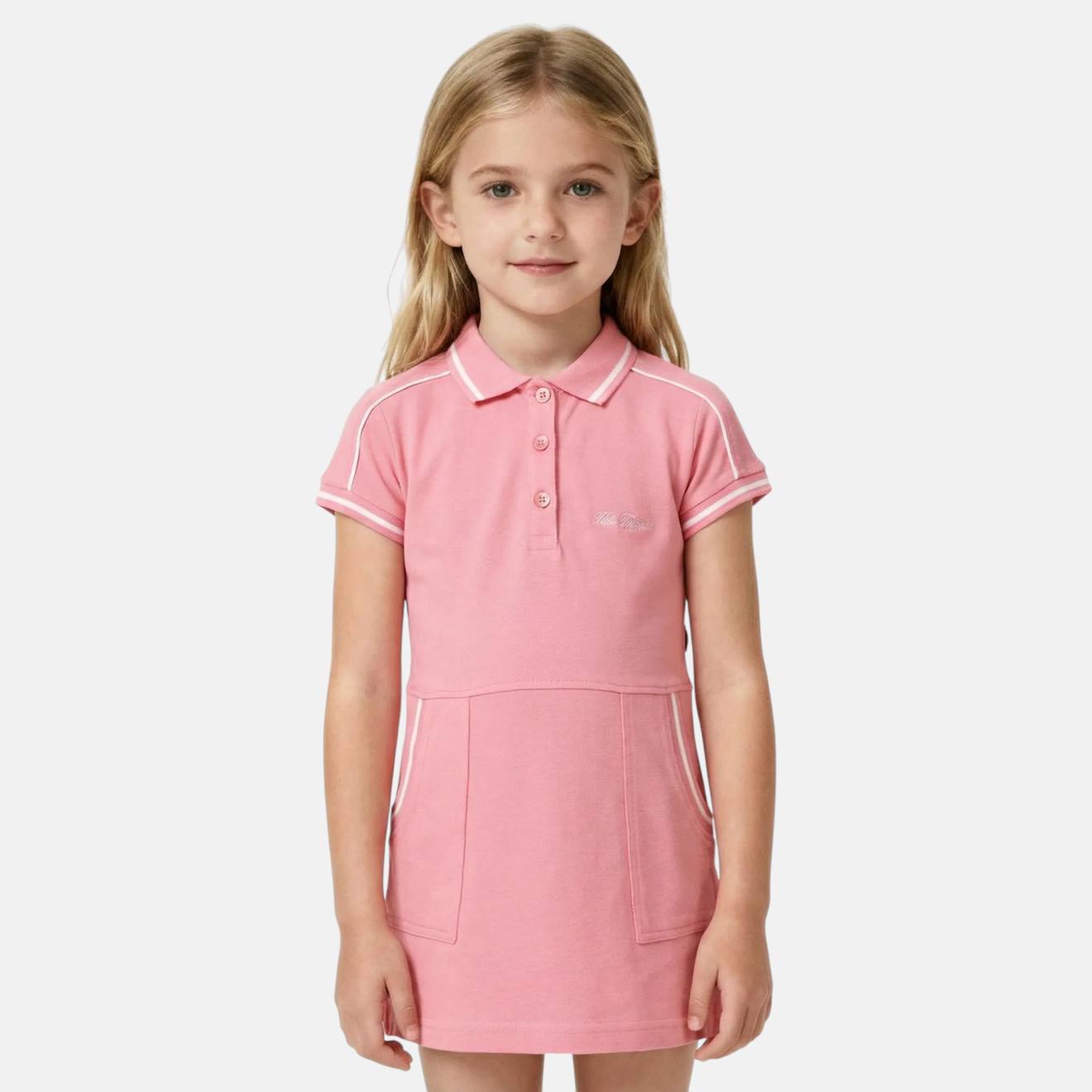 Robe Fille Style Polo Manches Courtes Rose Clair