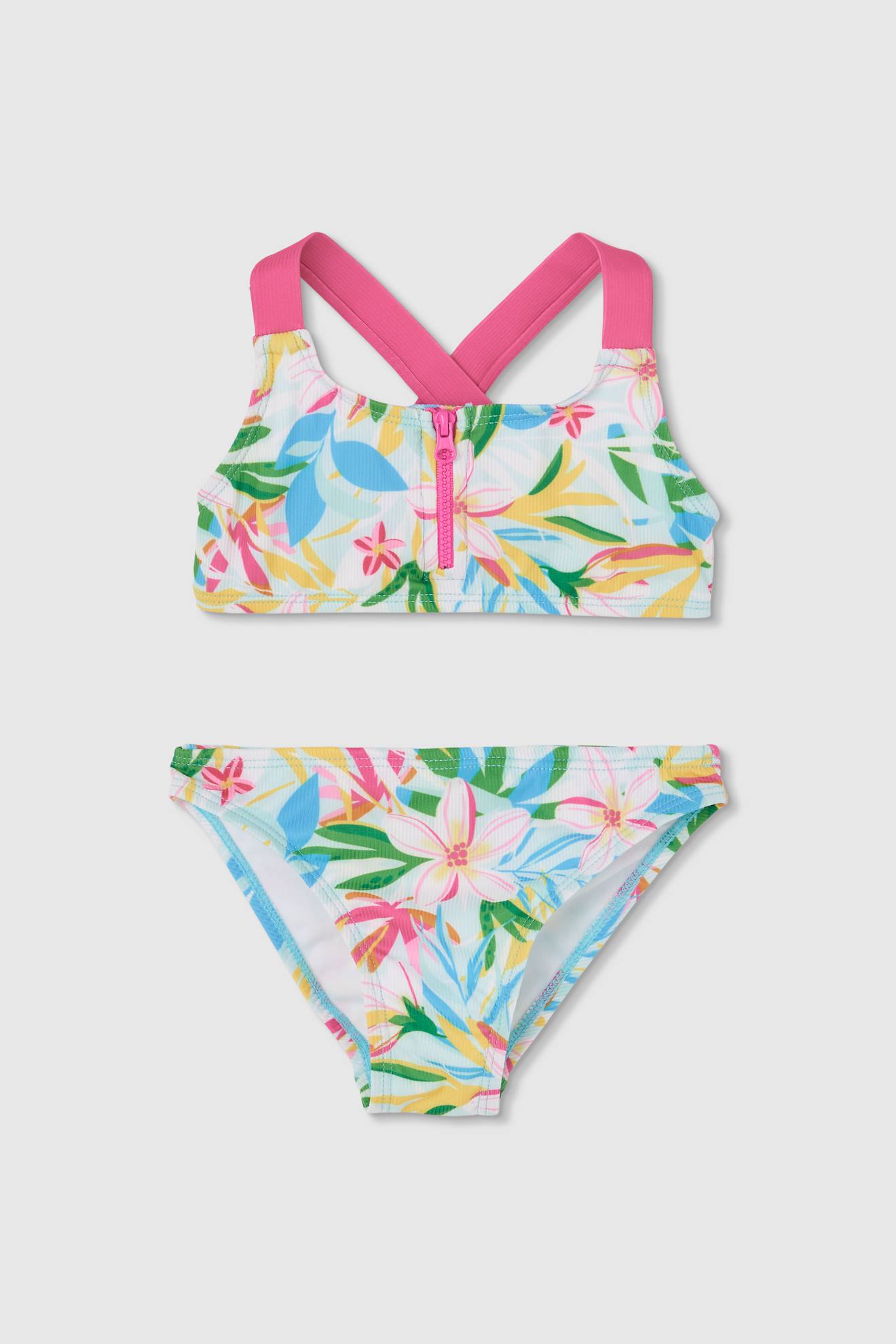 Maillot De Bain 2 Pièces Fille Imprimé Fleurs Multicolore
