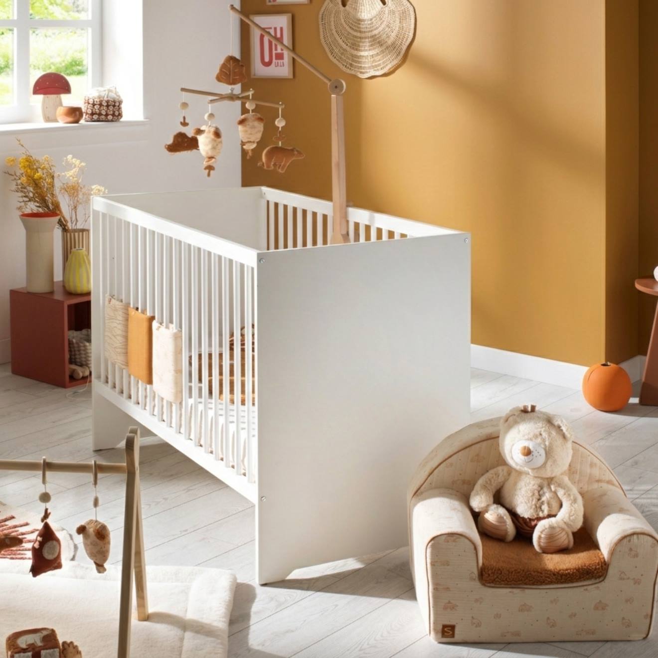 Lit 120x60 Avec Têtes De Lit Panneaux Laquées Blanc Et Sommier Réglable - Basic Blanc