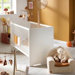 Lit bébé 120x60 avec têtes de lit panneaux laquées blanc et sommier réglable - basic  - vertbaudet enfant