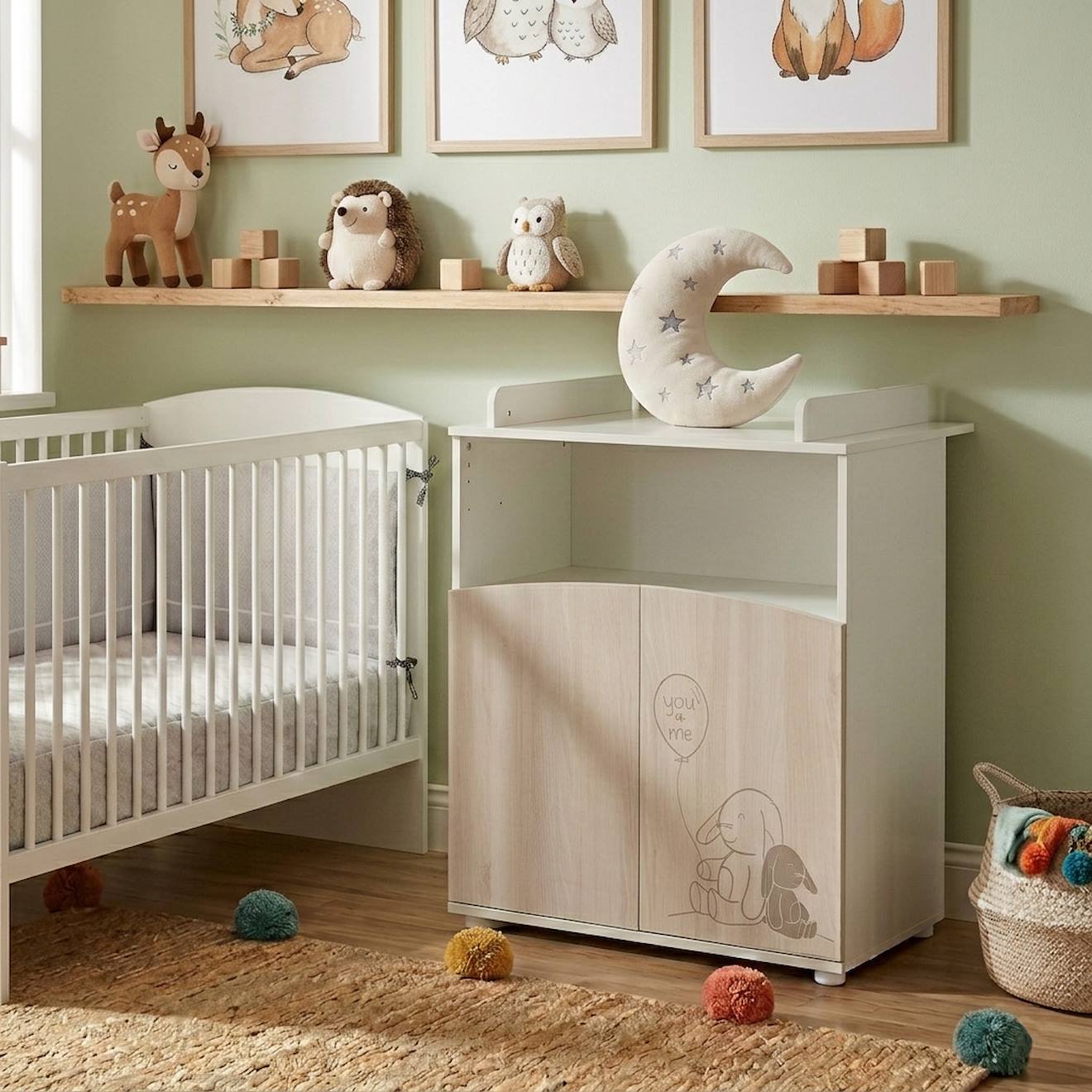 Commode À Langer 2 Portes Et Une Niche Décor Bois - Lapinou Beige