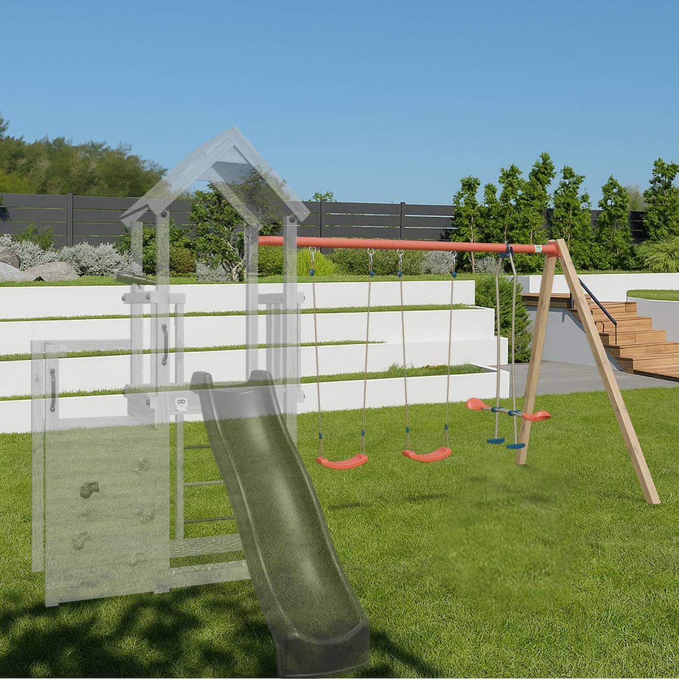 Kit Portique Balançoire Xchange Clever - Extension Aire De Jeux Pour Enfants Bois