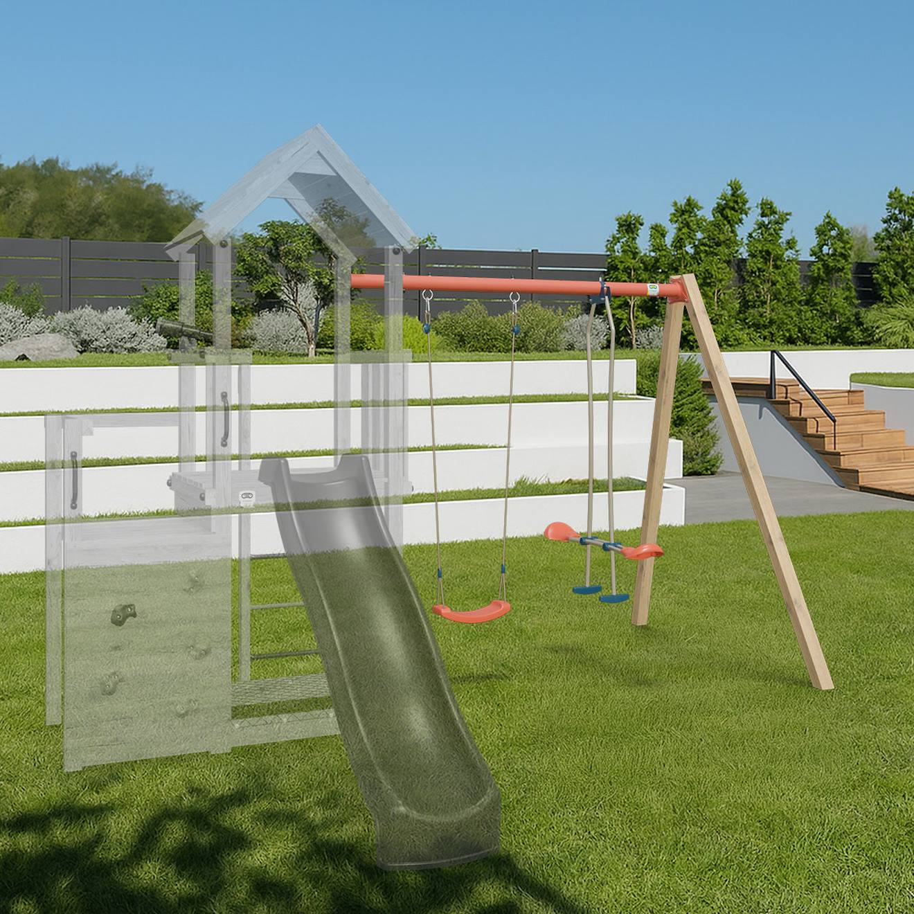 Kit Portique Balançoire Xchange Player - Extension Aire De Jeux Pour Enfants Bois