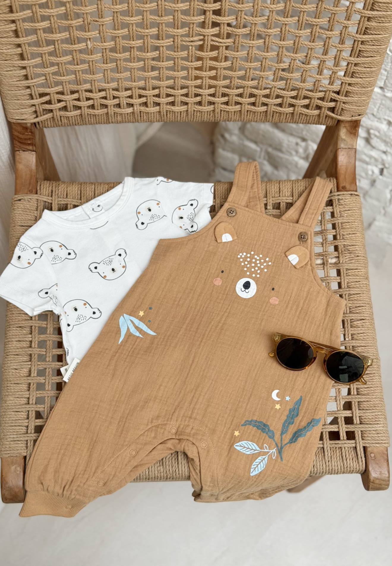 Ensemble Salopette Bébé En Coton Gaufré Et T-shirt Mini Rêve Ocre