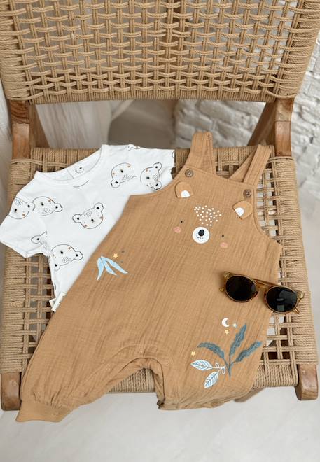 Bébé-Salopette, combinaison-Ensemble salopette bébé en coton gaufré et t-shirt mini rêve