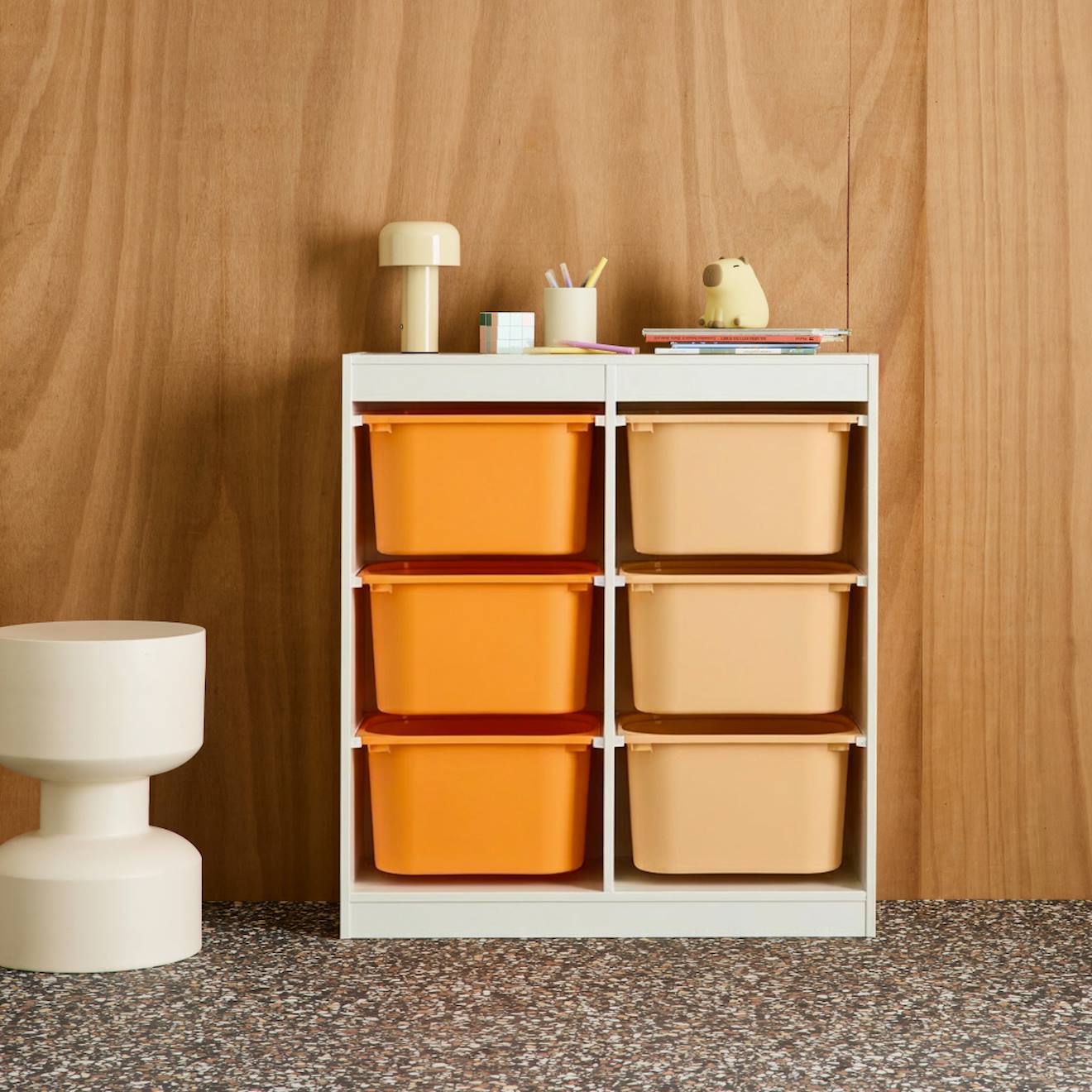 Meuble de rangement enfant 6 bacs de rangement colorés en plastique - sora orange
