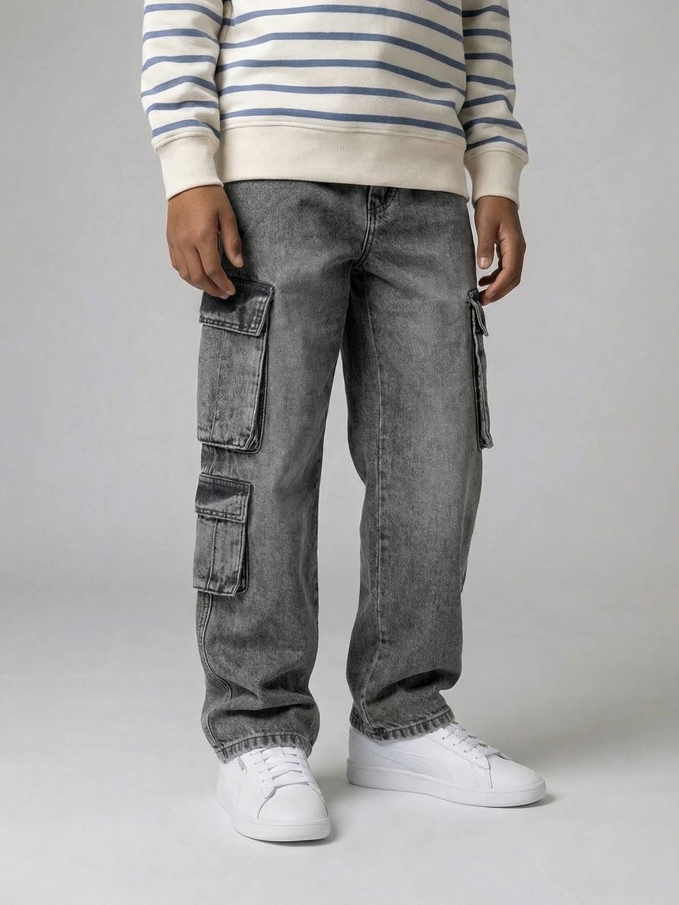 Jean garçon loose battle denim gris