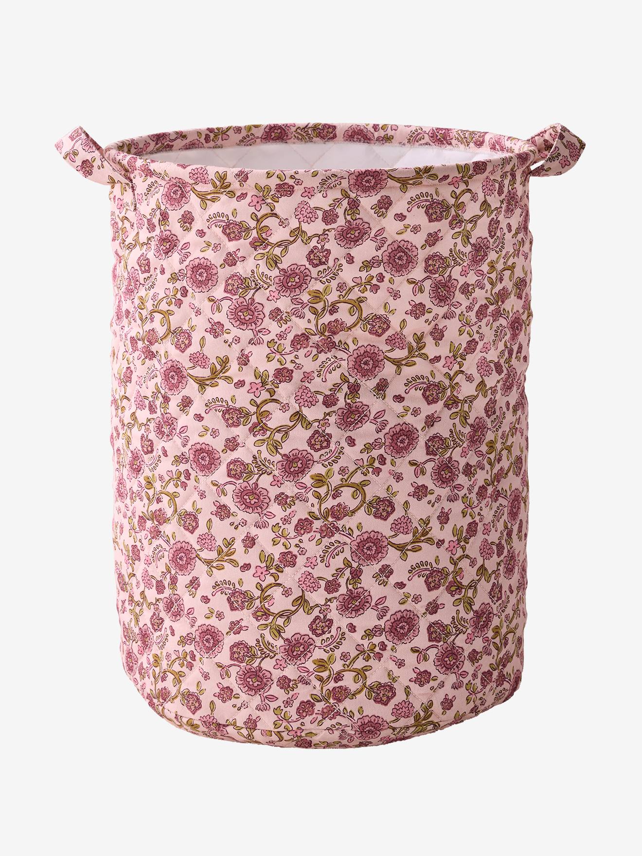 Panier matelassé imprimé fleurs rose (Vertbaudet) - Image 1