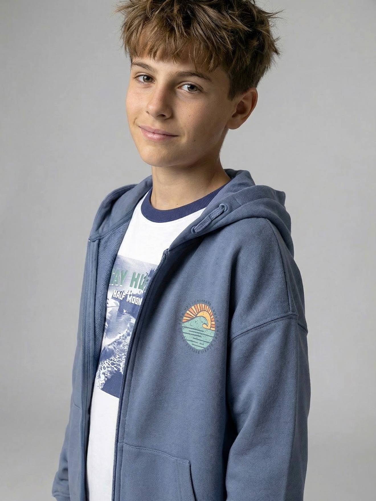 Sweat zippé oversize bleu grisé