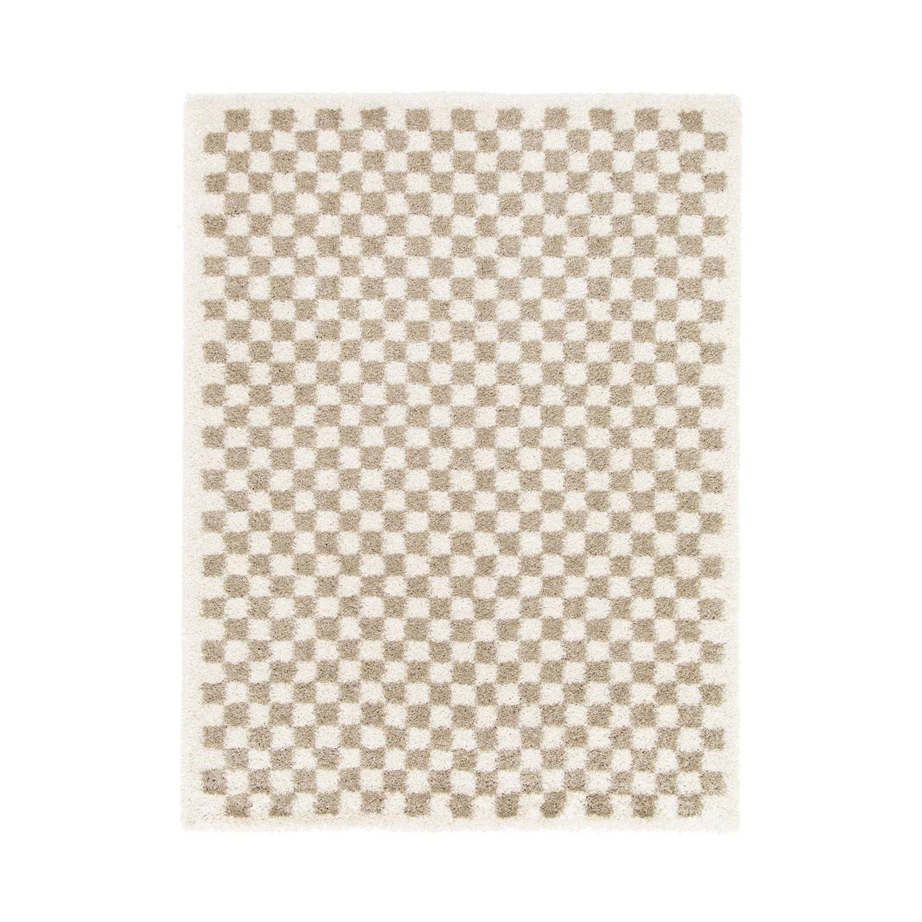 Tapis Damier Poils Longs Doux Et Volumineux Checkers Beige Sable