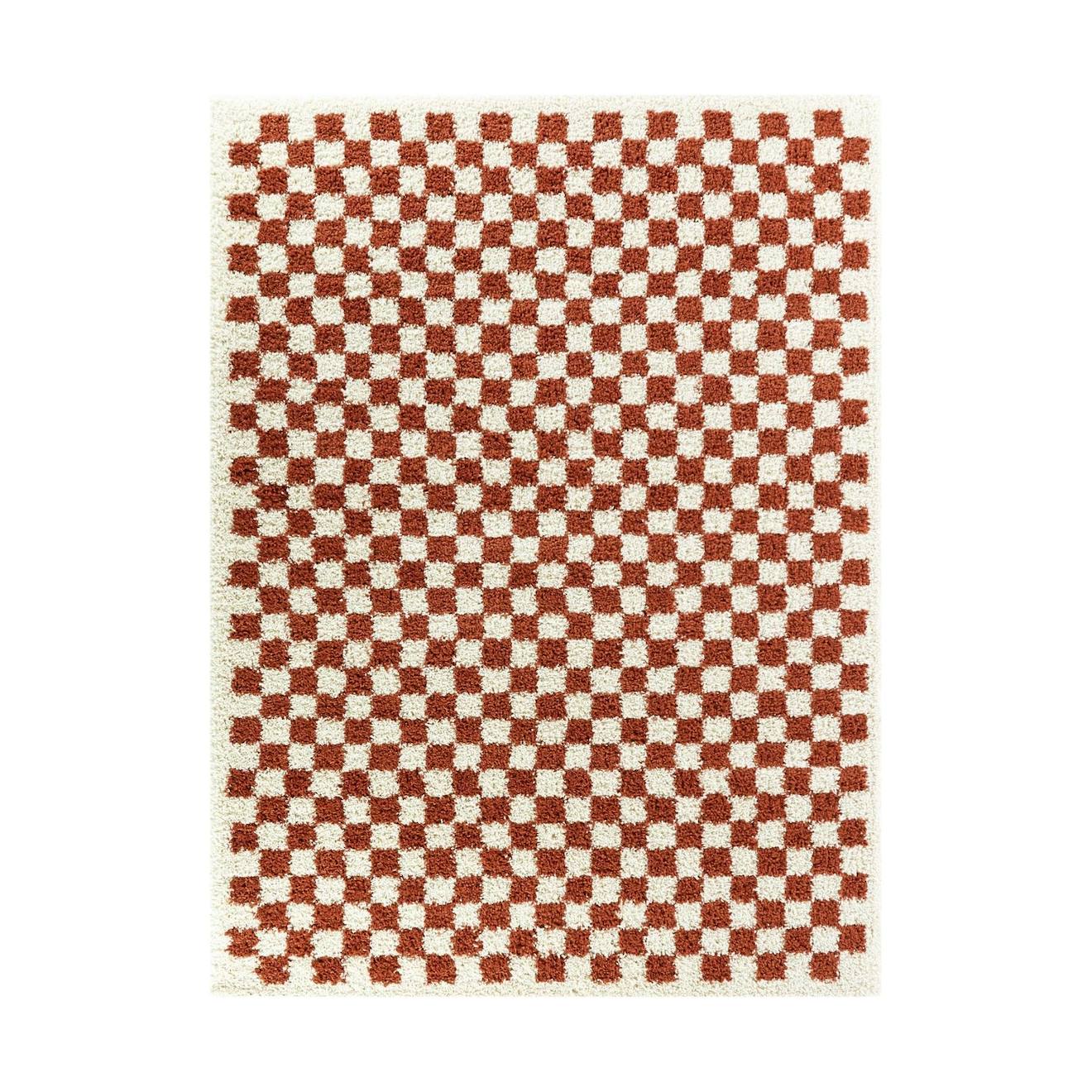 Tapis Damier Poils Longs Doux Et Volumineux Checkers Terracotta