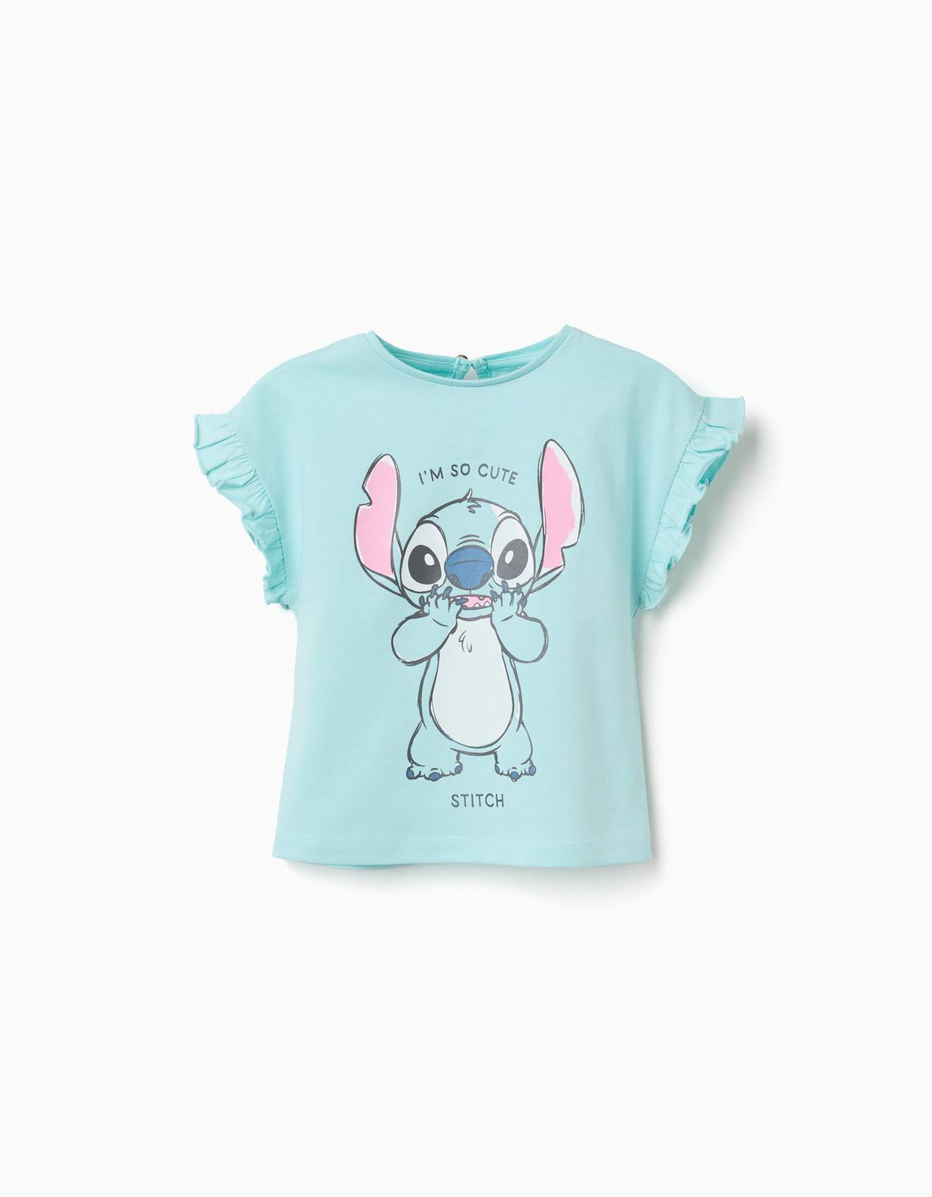 T-shirt En Coton Avec Imprim Stitch Et Volants Bleu Clair 12 €