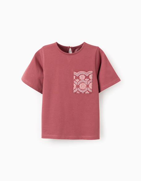 Fille-T-shirt, sous-pull-T-shirt-T-shirt en coton avec poche brodée