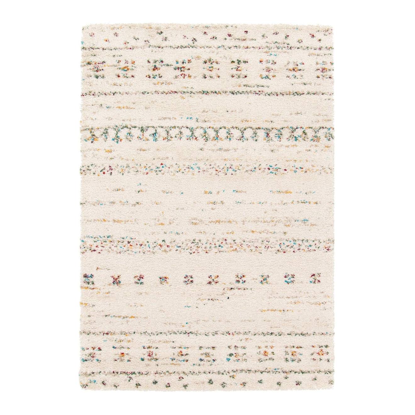 Tapis Shaggy Ethnique Doux Et Volumineux Bloom Beige Sable