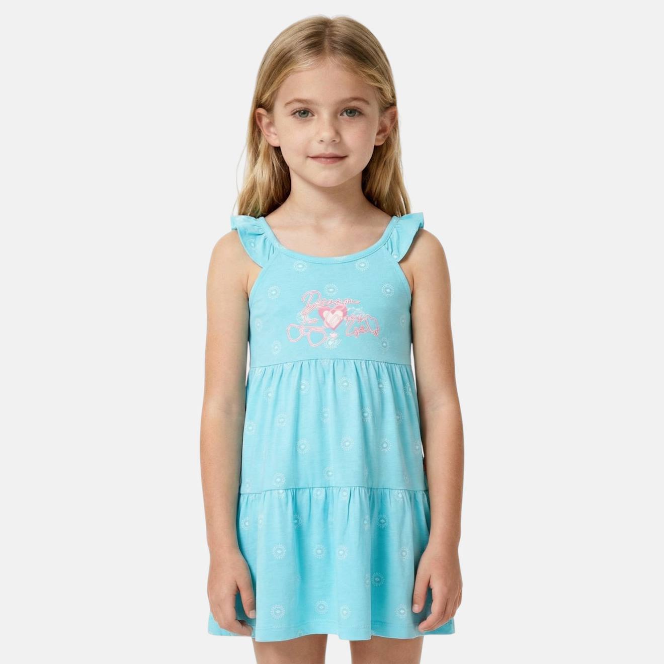 Robe Fille À Bretelles Volantées Bleu