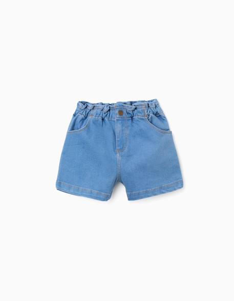 Fille-Short en jean avec taille paperbag et poches