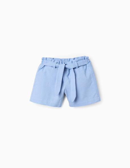 Fille-Short en coton avec broderie et ceinture