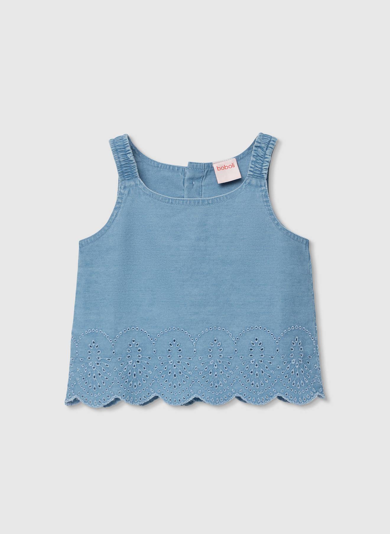 Top En Denim Brodé Bleu