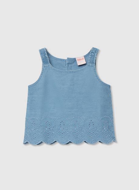 Fille-Chemise, blouse, tunique-Top en denim brodé
