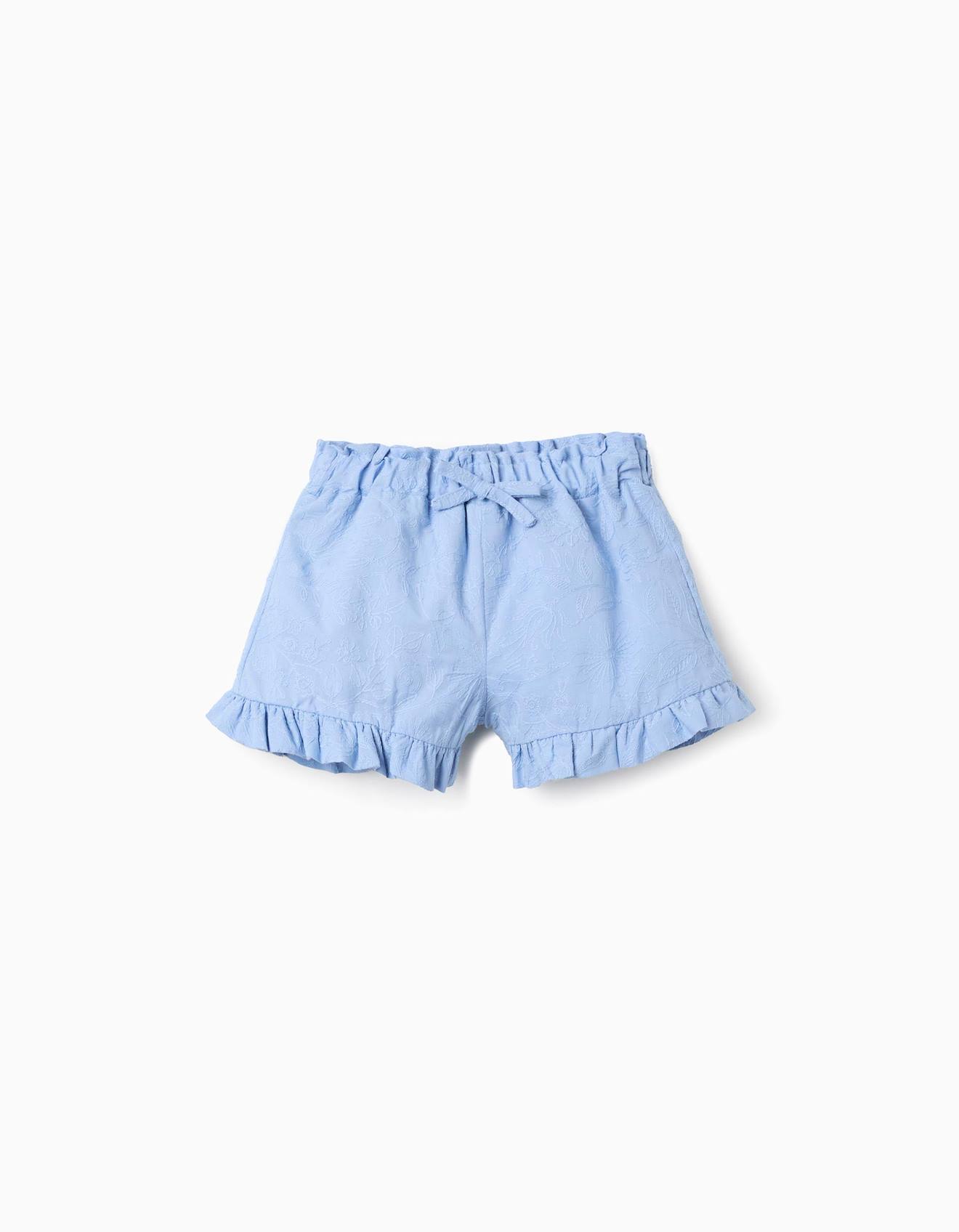 Short En Coton Avec Broderies Et Volants Bleu Clair 17 €