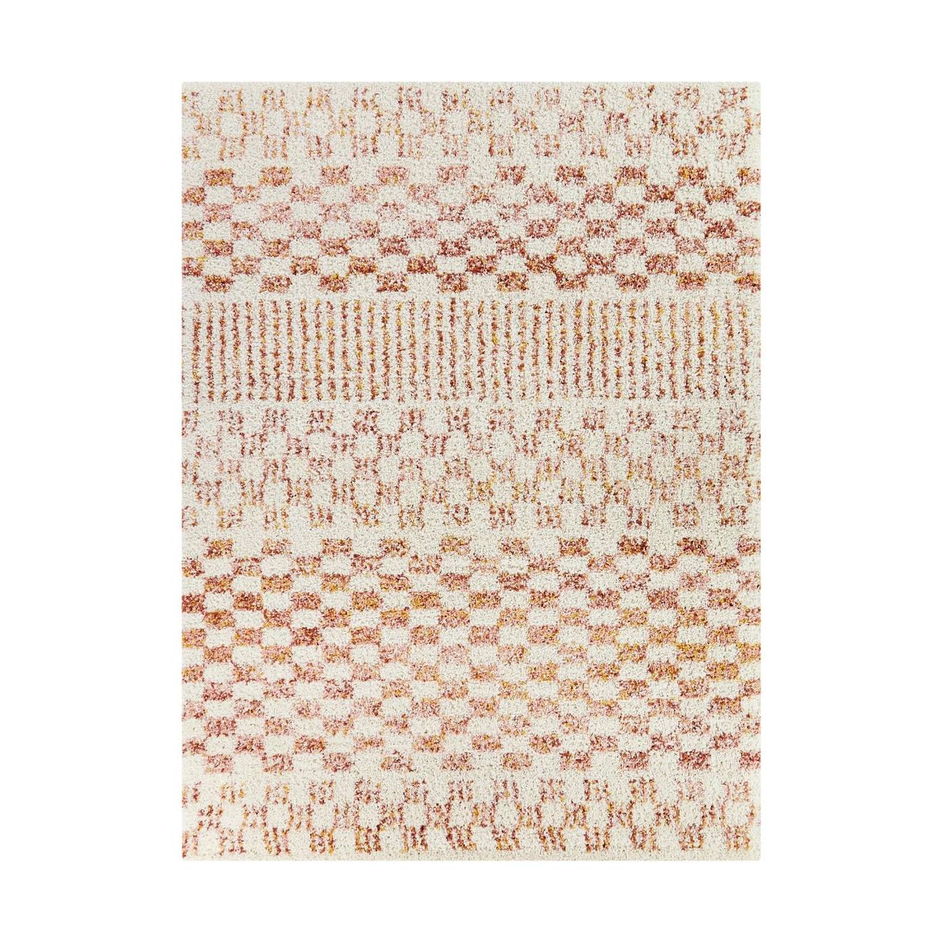 Tapis Shaggy Poils Longs Motif Contemporain Boho Terracotta