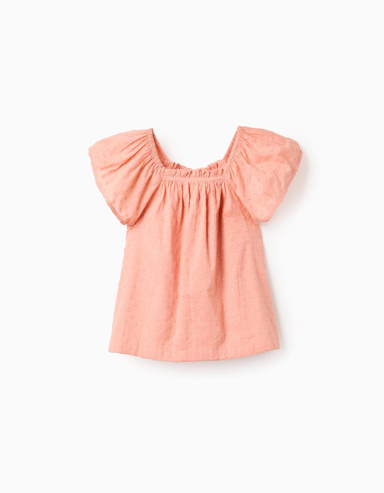 Blouse En Coton À Manches Courtes Et Pois Suisses Orange Clair