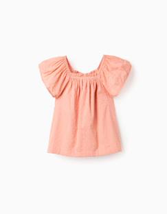 -Blouse en coton à manches courtes et pois suisses