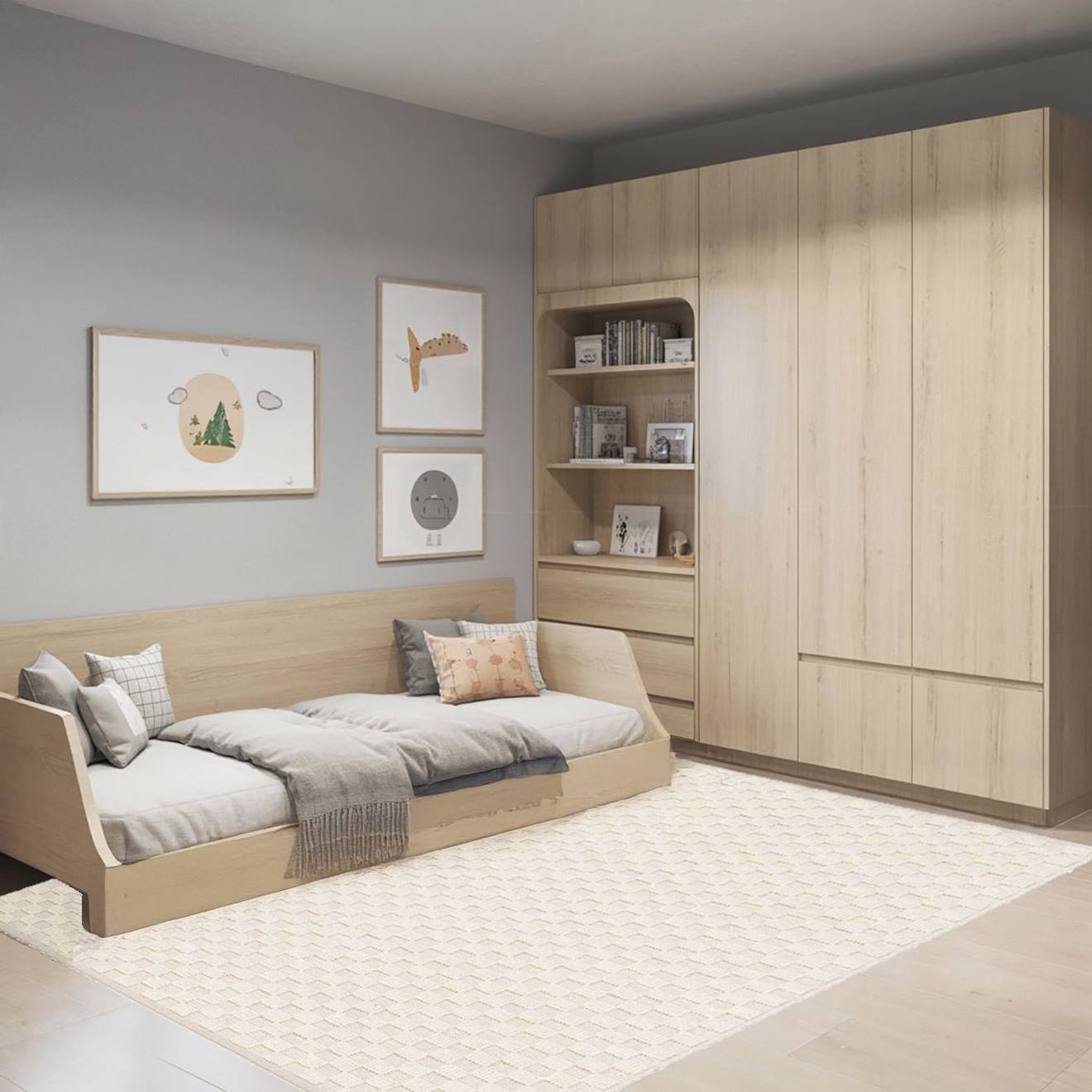 Tapis En Laine Et Coton A Carreaux Fait Main Gabin Beige Sable (AFK Living) - Image 1