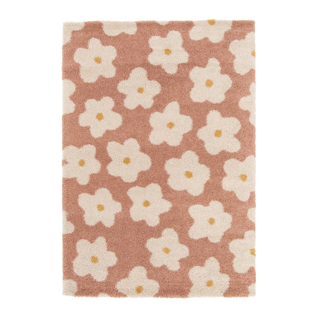 Tapis enfant épais et confortable fleurs rose poudrée