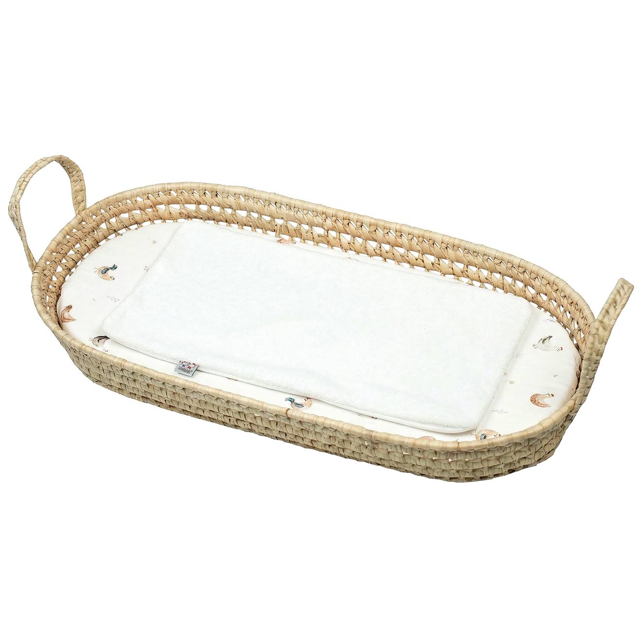 Set Panier À Langer : Panier + Matelas + Drap-housse + Tapis De Change Gallina Écru – Motif Poules Champêtre