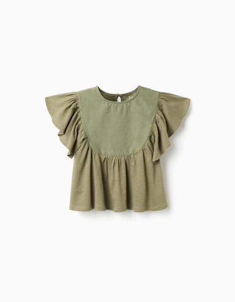Fille-T-shirt, sous-pull-T-shirt-T-shirt en coton à manches volantées